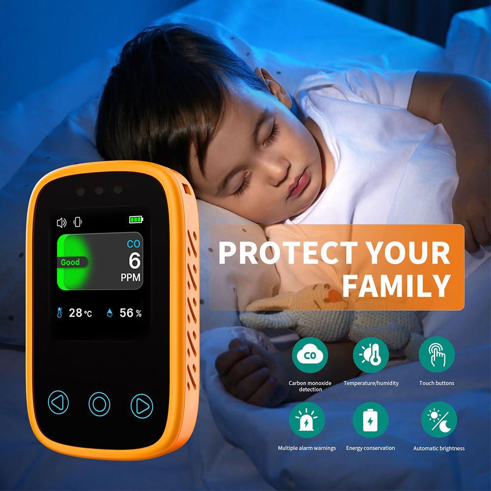 Portable Carbon Monoxide Tester Mini CO Detector Multifunctional Air Quality Monitor Temperature and Humidity Meter Rechargeable