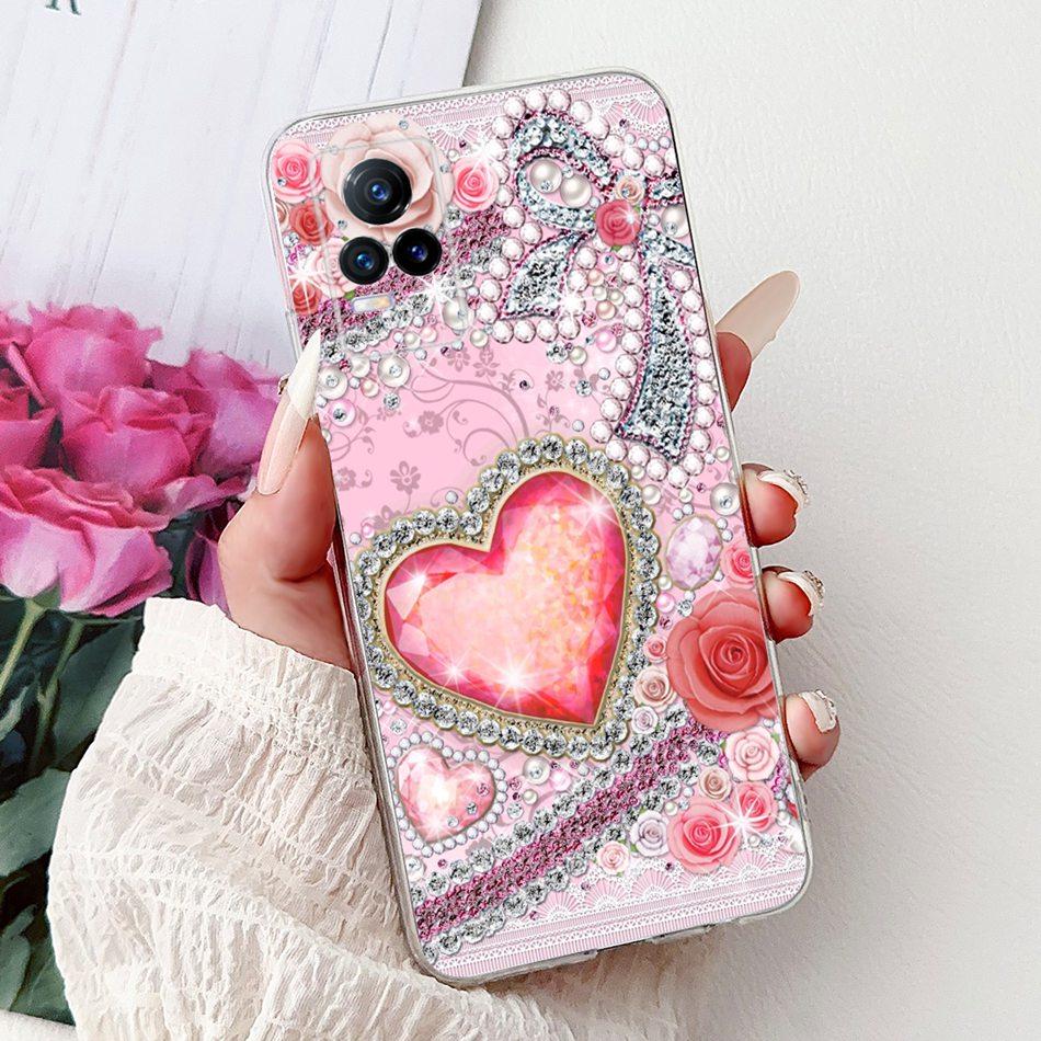 For Vivo V21e V2061 / V21 4G 5G V2050 V2066 Phone Case VivoV21e V 21 4G Elegant Floral Cat Printing Soft Silicone TPU Cases