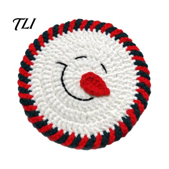 Reusable Washable Drink Coasters Christmas Crochet Coaster, Handmade Woven Cup Pad, Cute Santa Snowman Soft Thick Cotton Fiber Gingerbread Man