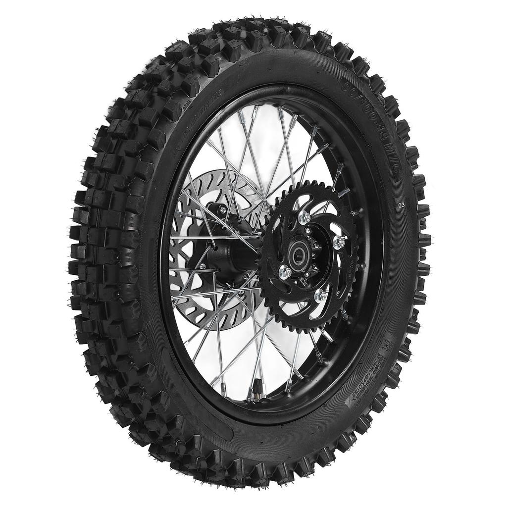 14in Rear Wheel Rim Tire Assembly with Rotor and Sprocket 90 100 14 15mm Shaft Enhanced Grip Replacement for Tao Kayo