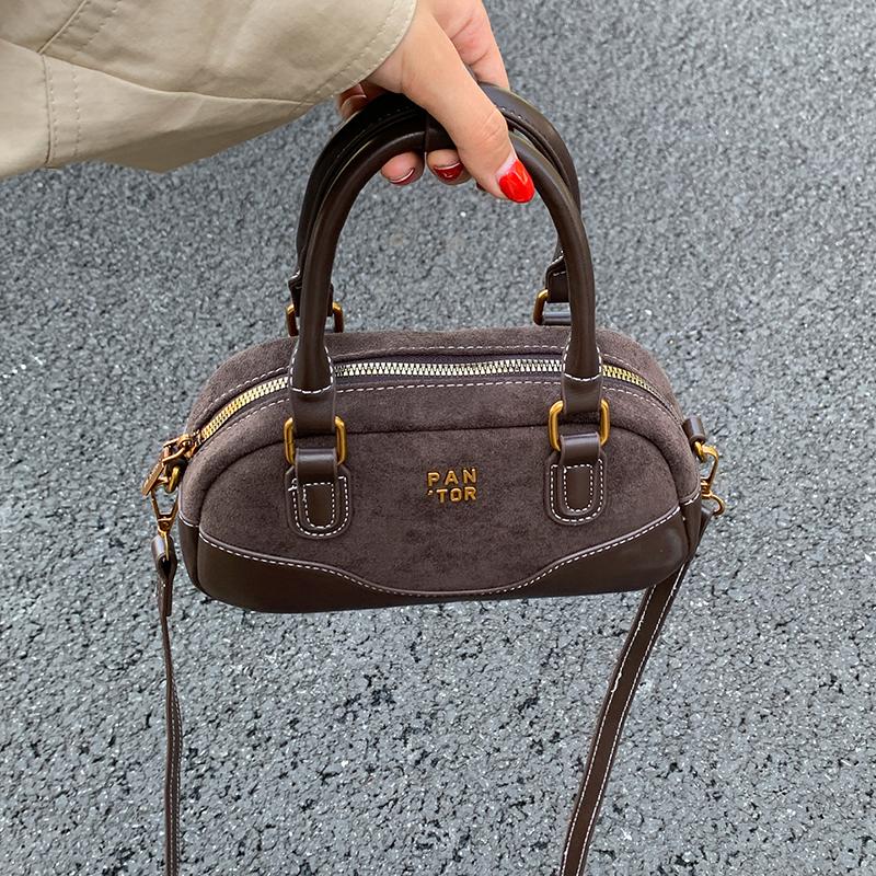 Retro Frosted Hand-held Square Bag Women's Suede Shopping Crossbody Bags Trendy Large Capacity Patchwork Shoulder Pack