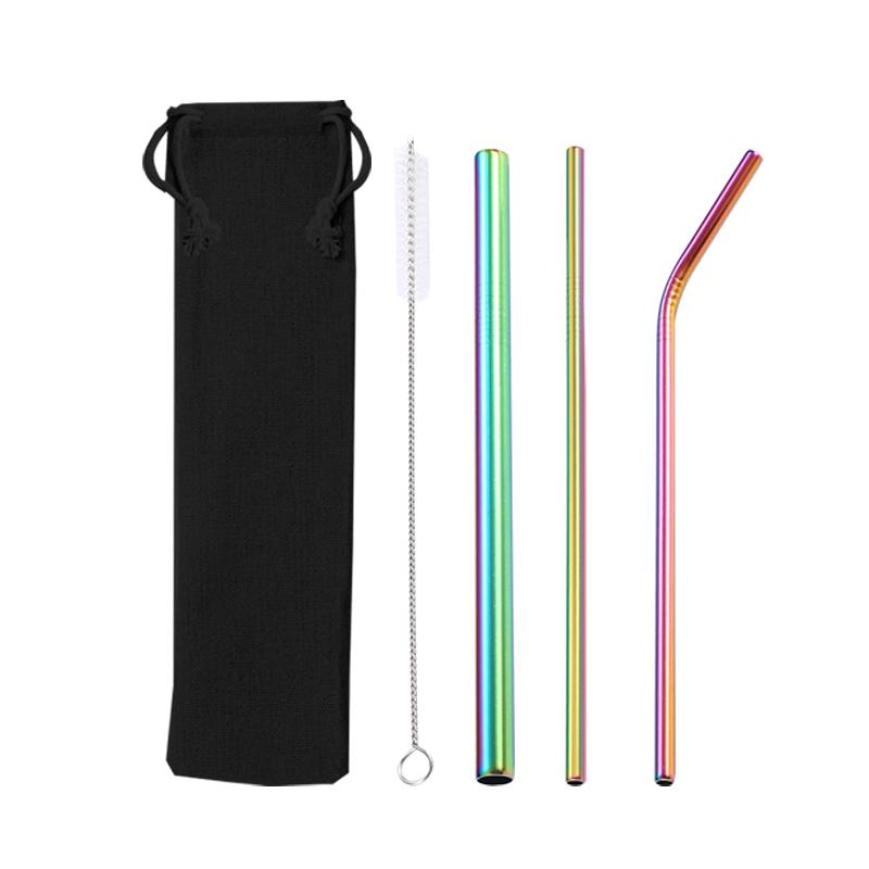 4Pcs Reusable Metal Straws Set With Cleaner Brush 304 Stainless Steel Drinking Straw Milk Drinkware Bar Accessories