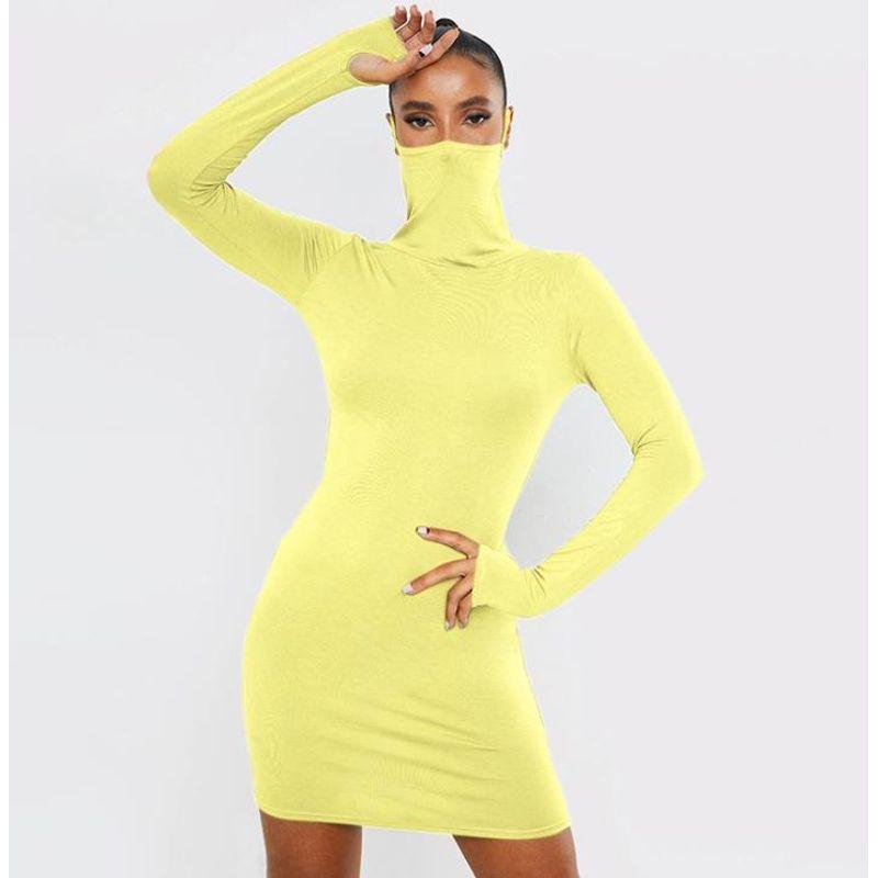 

Women s Dress with European and American-Style High Collar Mask Yellow S