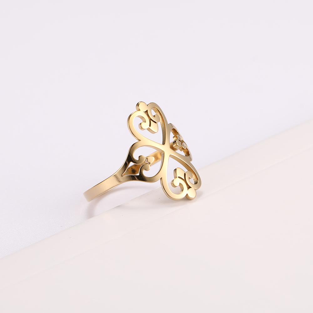 COOLTIME Geometric Filigree Flower Rings for Women Stainless Steel Vintage Four-leaf Clover Rings Wedding Birthday Party Gift
