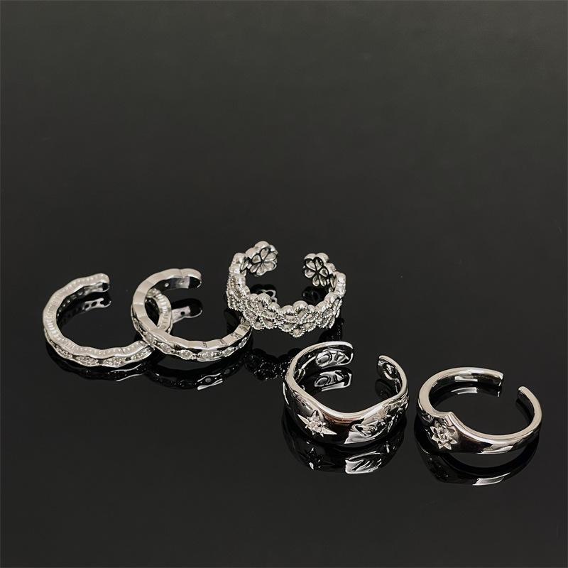 Octagram Zircon Stacked Open Ring Flower Simple Fashion Personality High Irregular Ring