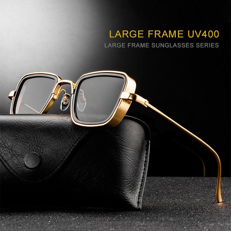 Men's Gold Square Sunglasses - Retro Goggle Style With Black UV400 Lens & Scratch Resistant