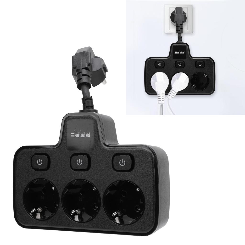 Power Socket with Independent   Multi Outlets Adapter 3 Way 2 Prong AC Grounding Outlet Extender