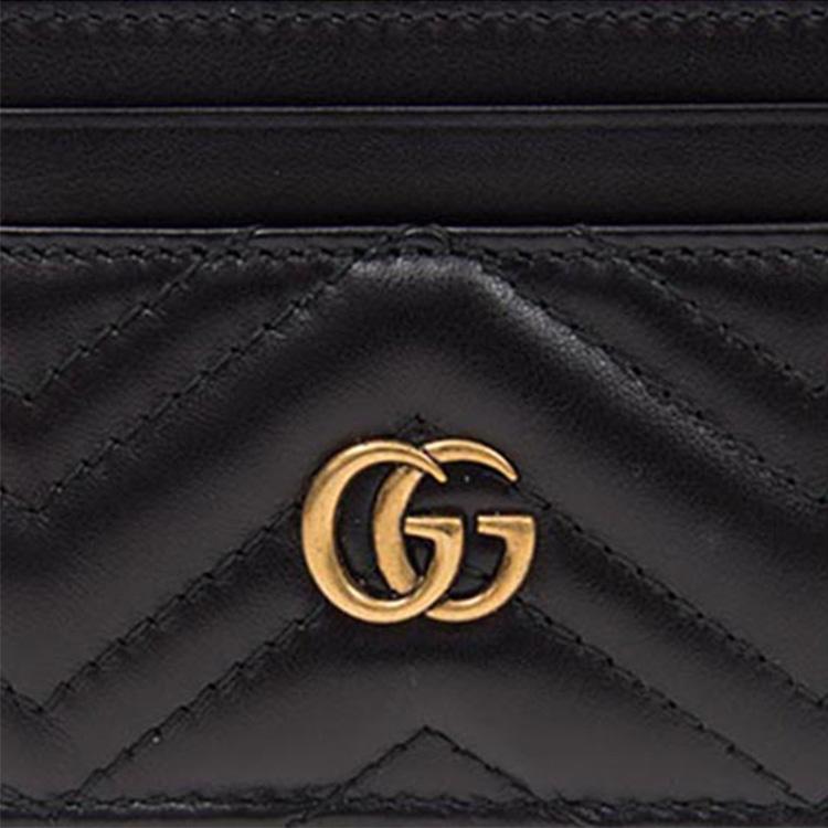 Gucci GG Marmont Gold Logo gestepptes Leder Kartenetui Damen Kartenetui Schwarz 443127-DTD1T-1000