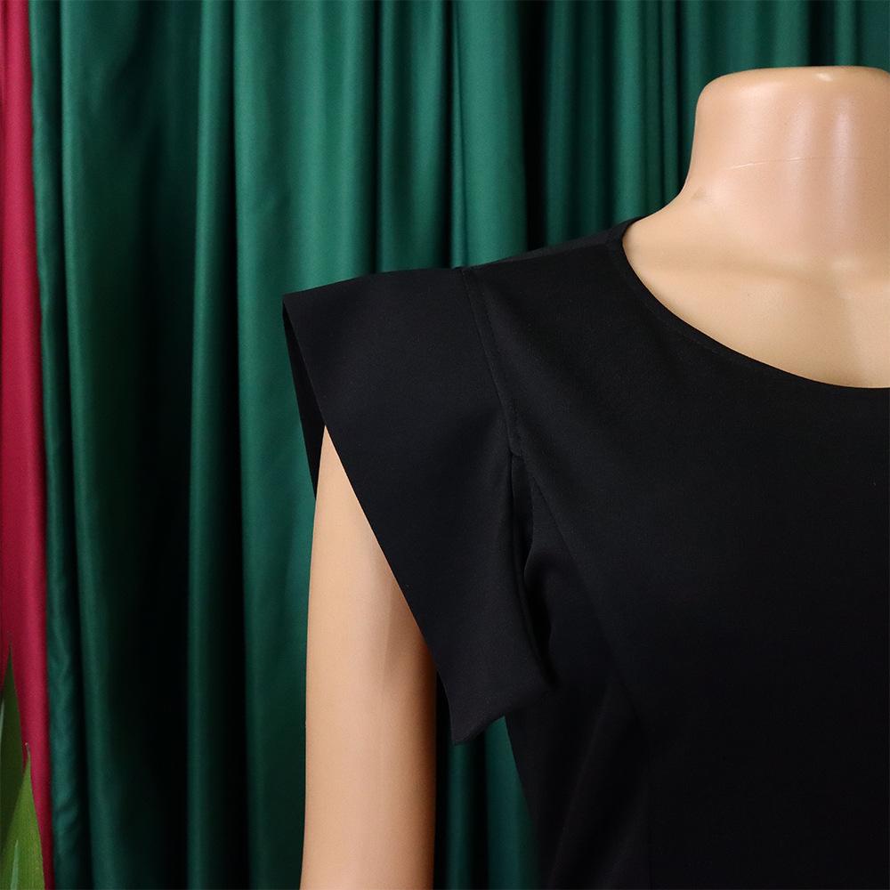 YYFS Women's Fashion Summer Spring Solid Color Print Short Sleeve O-Neck High Waist Casual Dresses