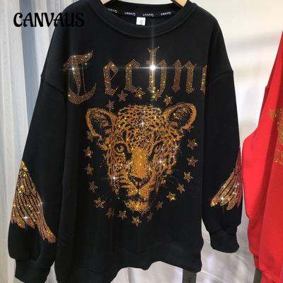 Liela izmēra lieljaudas urbšanas džemperis sievietēm Bully Leopard apaļš kakla brīvs tops