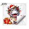 Decorative Stickers for Balcony Cartoon Hippo Christmas Wall Decal, Cute Sticker with Colorful Lights & Creative Gift Kids Xmas Balls, Waterproof