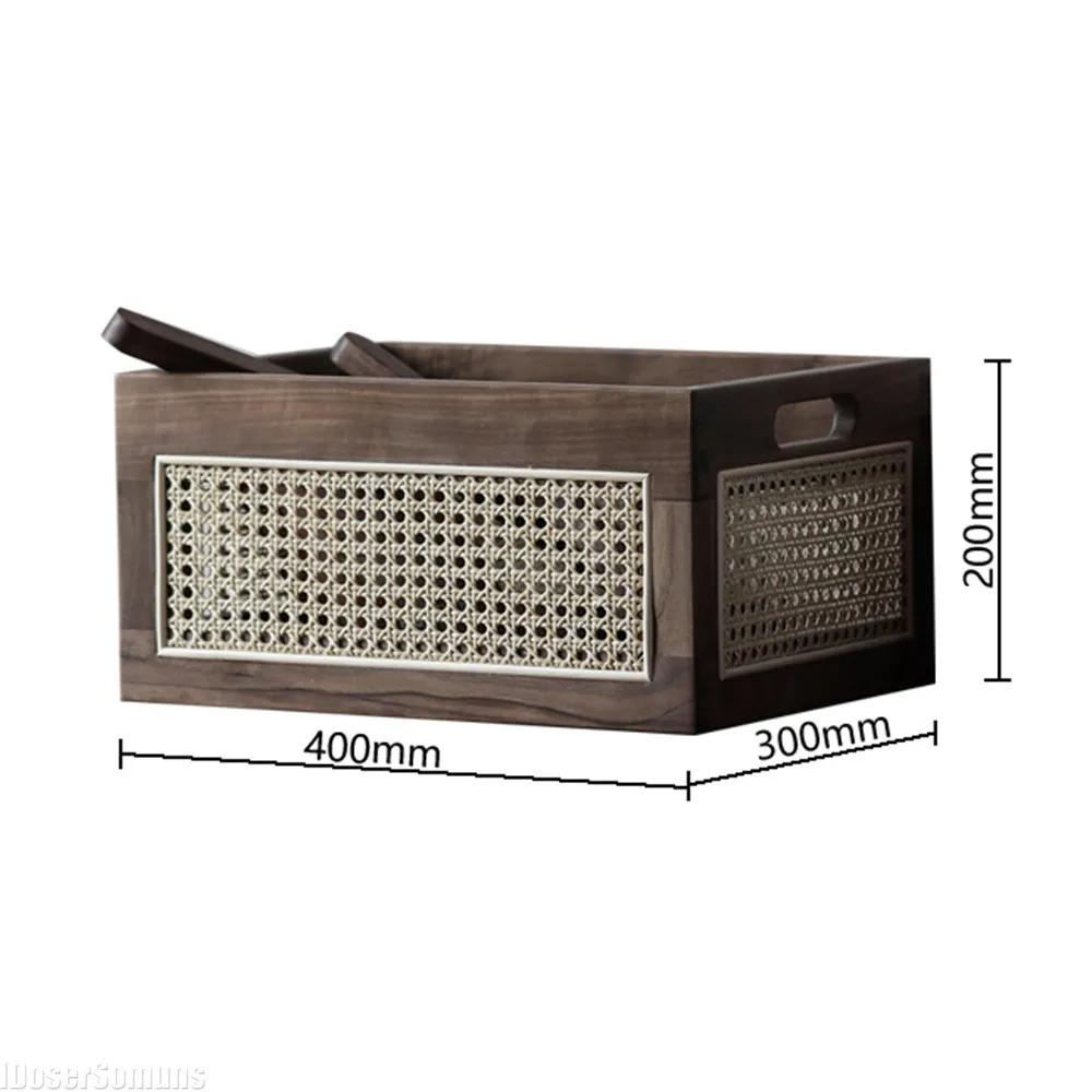 Kitchen Desktop Solid Wood Storage Box Retro Rattan Basket Book Snacks Cosmetics Organizer Home Appliance Luxury