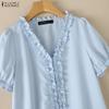 ZANZEA Blusa Casual da Donna con Scollo a V Tinta Unita Maniche Corte Larghe