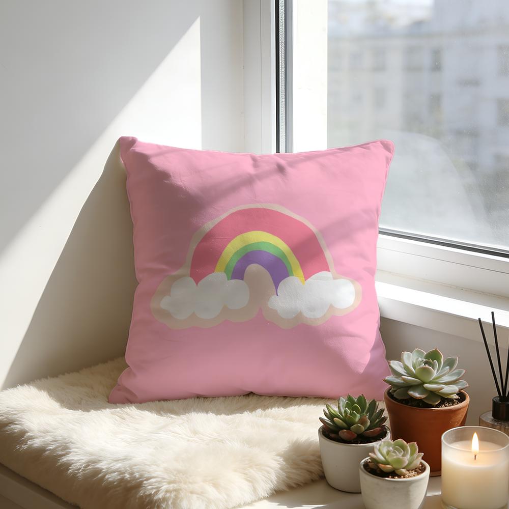 Rainbow Sun Cartoon Cushion Cover Cozy Velvet Throw PillowSoft Warm Cushion For Sofa Bed