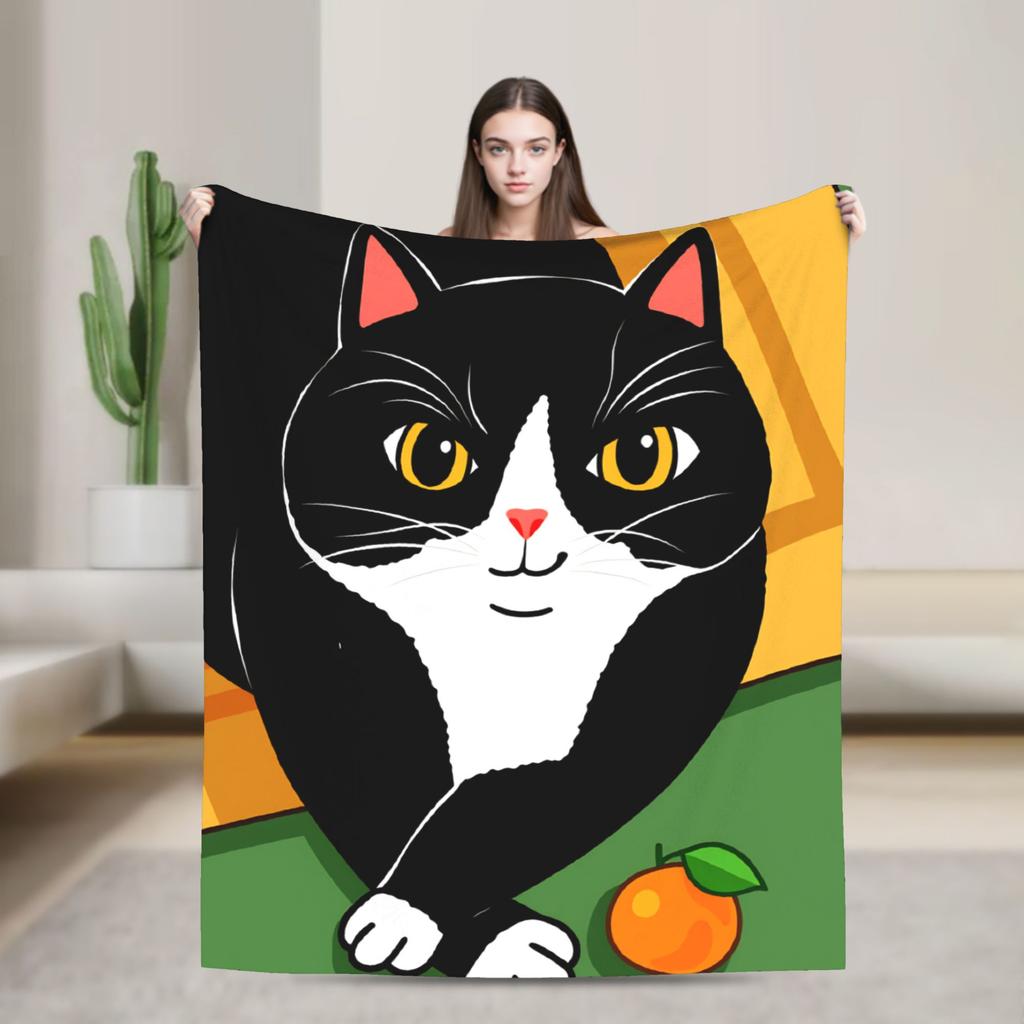 Whimsical Reading Cat Plush Blanket Girls Boys Flannel Throw Blanket For Living Room Warm Soft Custom Quality Bedspread Gift