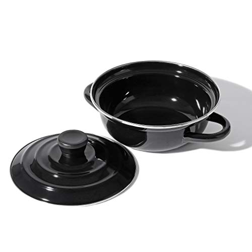 [BLKP] Pearl Metal Enamel Single-Serving Tabletop Pot with Painted Finish, 16cm, Induction Compatible, Limited Edition, All Black, BLKP, AZ-5059