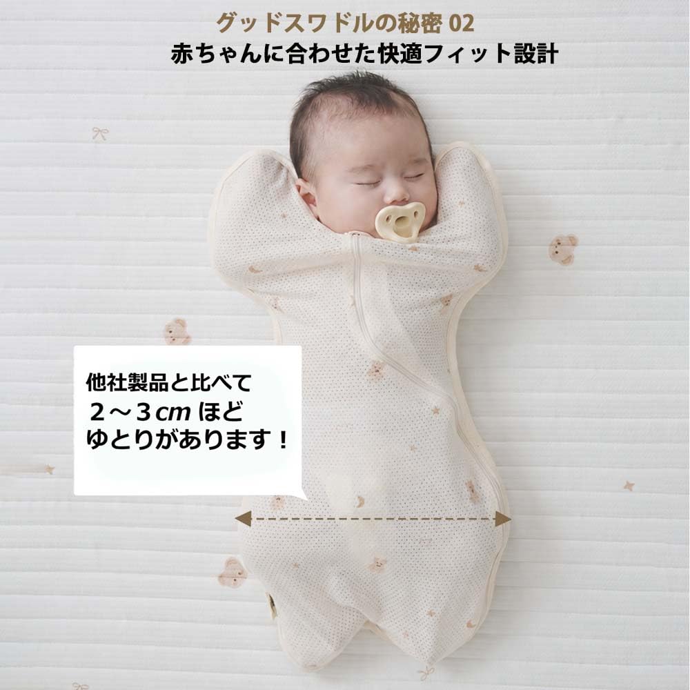 [Patented S-shaped design to prevent Moro reflex, easy hand access, two-way zipper for easy diaper changes] Good Swaddle, Cotton Mesh, 100% Cotton, Go
