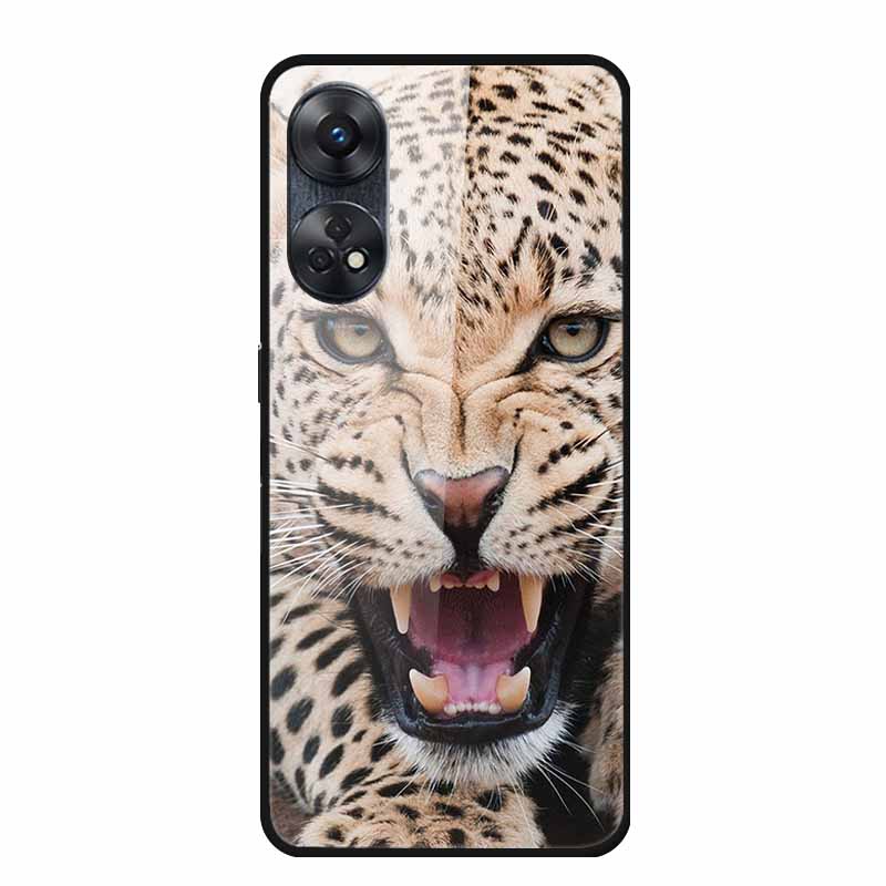 For Oppo Reno8 T 4G Case Luxury Tempered Glass Back Cover Hard Case For Reno8 T 4G 6.43" Capa Funda Animal Vividly Coque Wolf