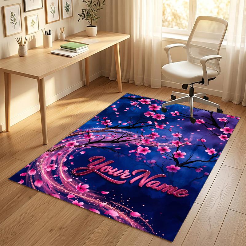 Floral Garden Theme Crystal Velvet Rug Personalized Custom Name Text Soft Floor Mat Home Decor