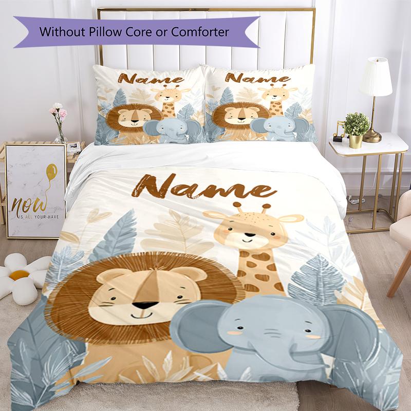 3pcs Custom Name Animals Bedding Set Duvet Cover Closure Includes 1 Duvet Cover & 2 Pillowcases, Soft and Comfortable for All Seasons.