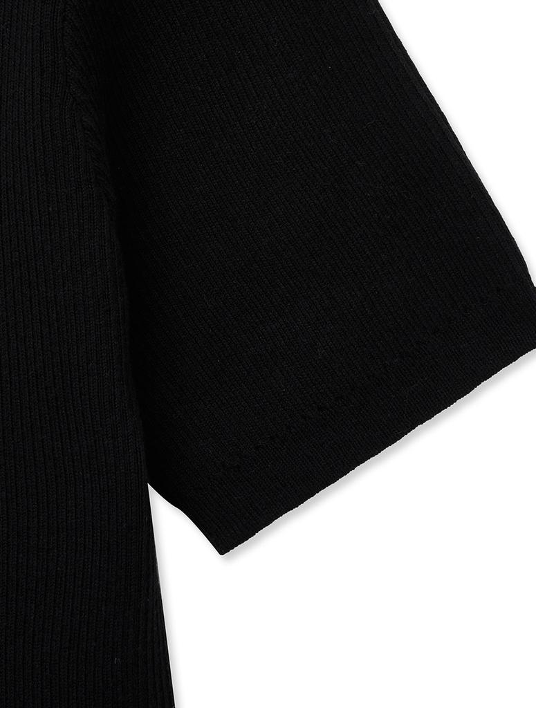 NOIRER Ribbed Henley Neck Half Knit (Black)