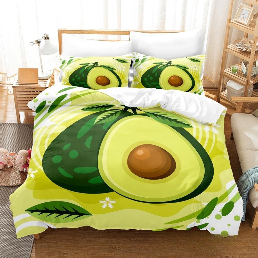 3D Avocado Bedding Set Duvet Cover Pillowcase 3pcs, Cute Fruit Print Queen King Size Home Bedroom Decor Gift