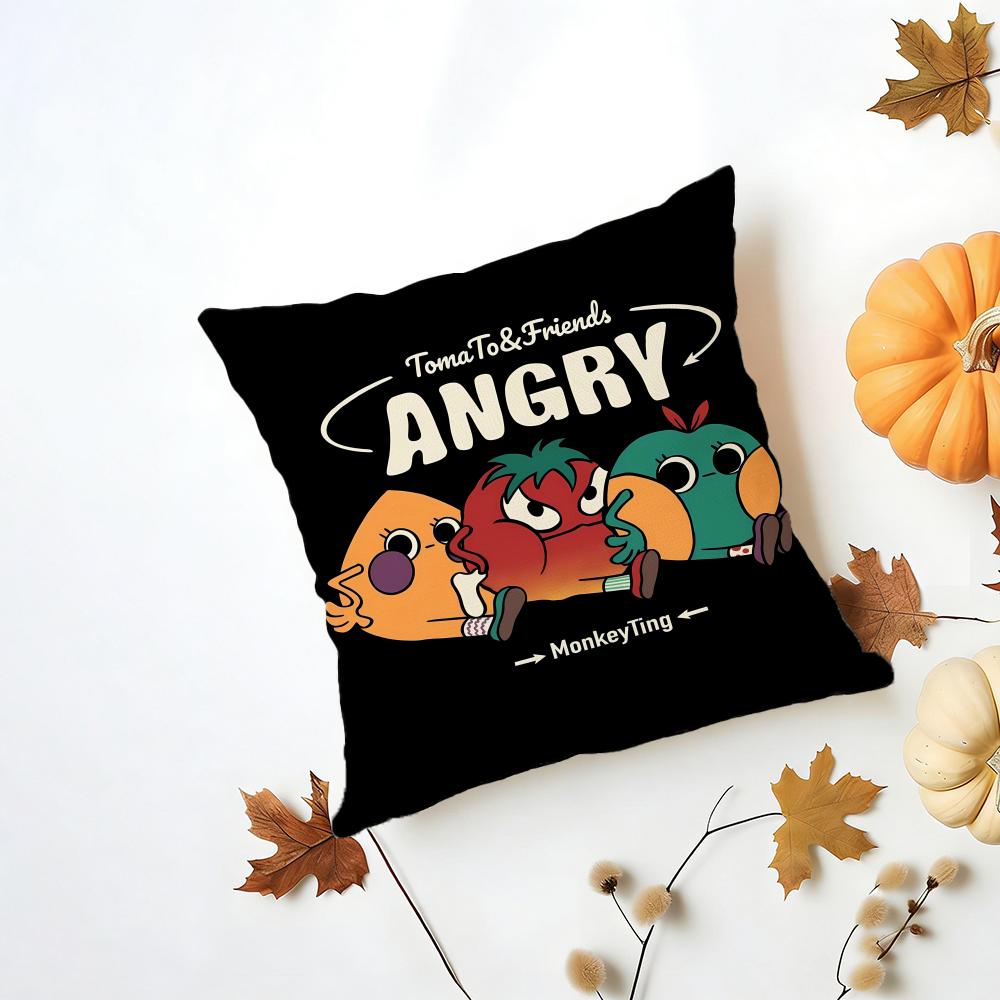 Angry TTomato anime Cushion Cover Iceland Washable Linen Soft for Daily Sofa Bed Home Room Decor