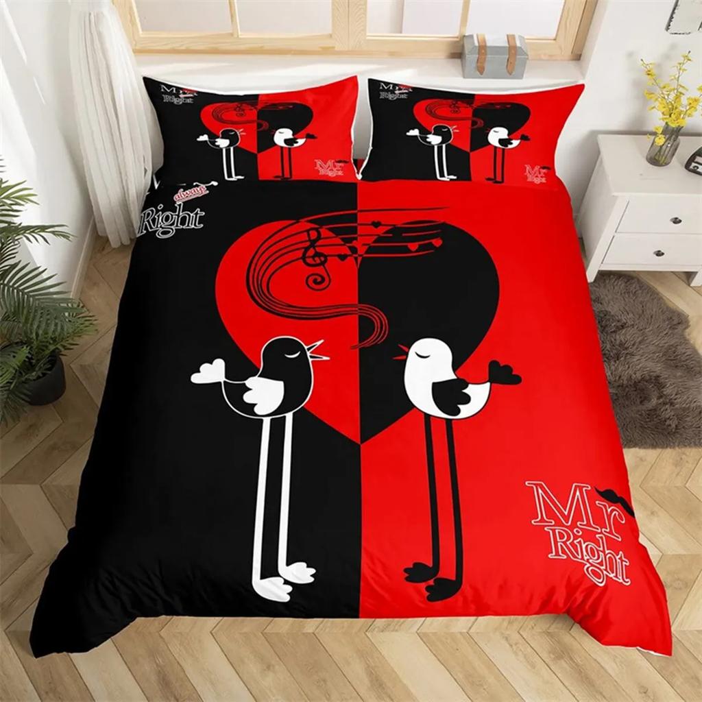 Couple Romantic Wedding Mr And Mrs Duvet Cover Microfiber Funny Quotes Love Heart Happiness Love Birds For Valentine'S Day Adult
