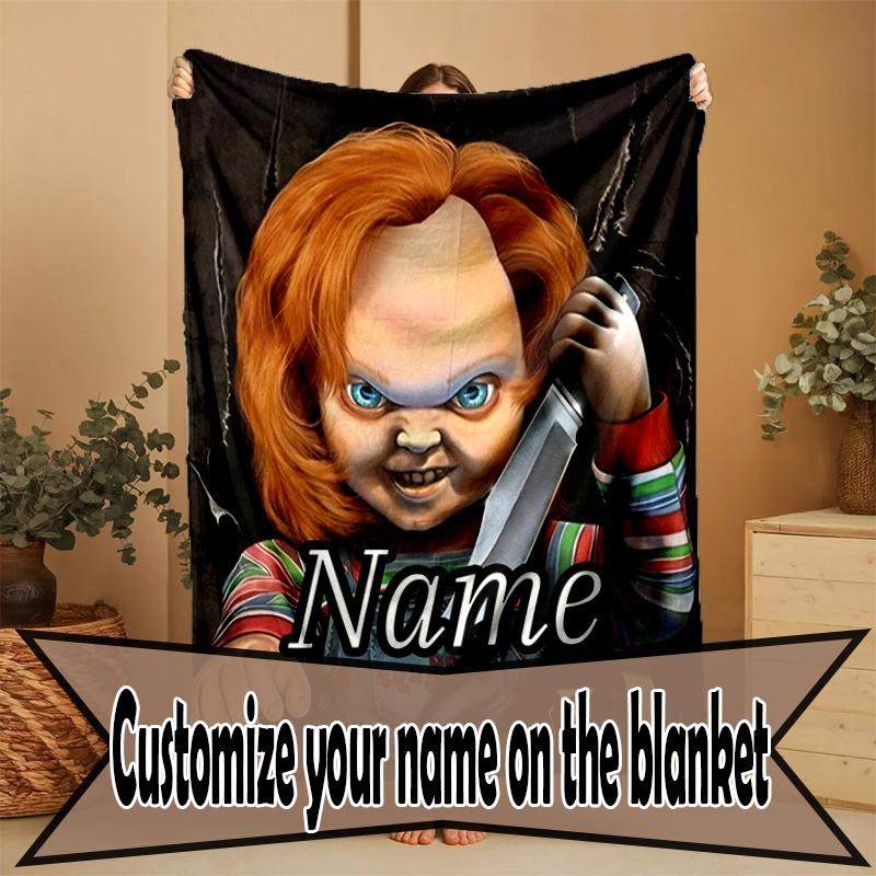 Custom Name Personalized Bride of Chucky Print Blanket, Home Decor, Bedroom, Sofa, Camping, Couch, Gifts for Birthday Christmas