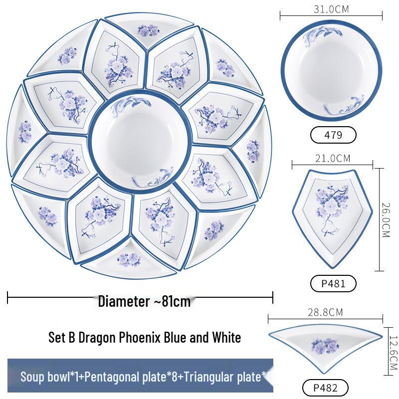 Melamine Platter & Tableware Set: Bowl, Plate, and Dish Set for Hot Pot & New Year's Eve Dinner.