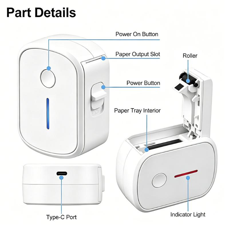 Compact Bluetooth Thermal Sticker Printer Portable Mini Label Maker Machine For Office Home Labeling