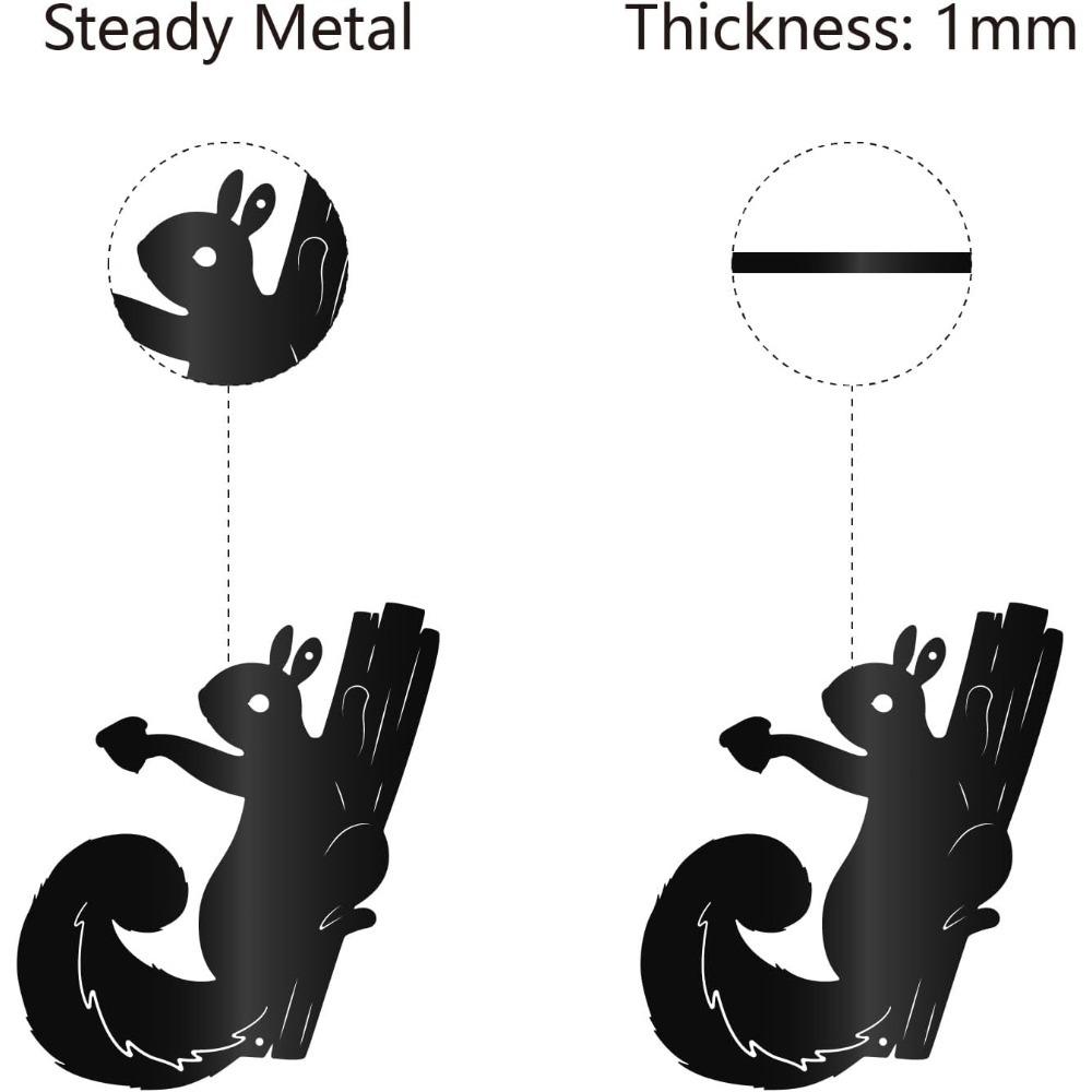 Metal Squirrel Wall Decor Animal Sculpture on Tree Branch Black Art for Home Office Living Room Bedroom Indoor Outdoor Decoration 11.8x10Inch