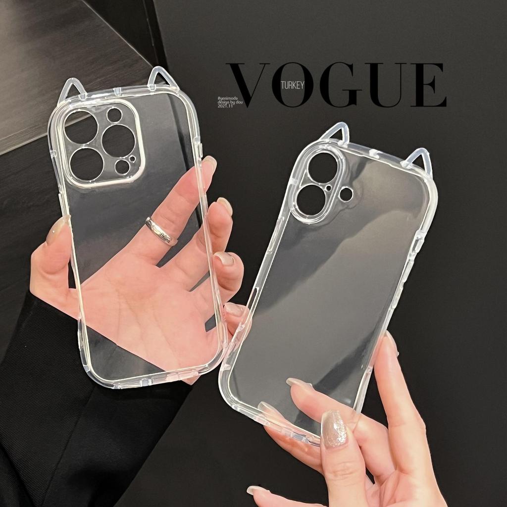 Transparent Cat Ear Phone Case for Apple 17 Pro Max, Drop-proof & Soft, Compatible with 13/12/11 Models.
