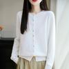 Women's Autumn 2025 Pure Wool Round Neck Cardigan - New Style Loose Knit Sweater