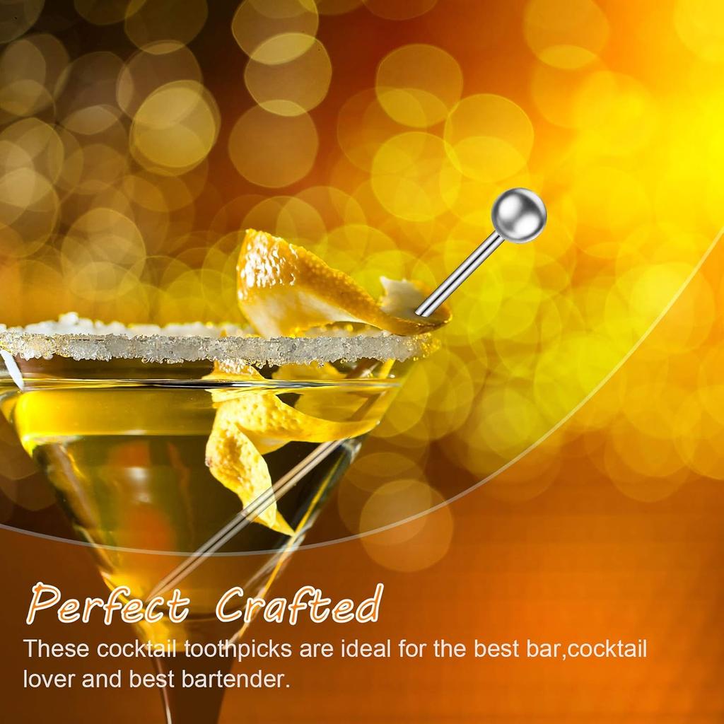 60 Pieces Cocktail Picks Stainless Steel Cocktail Skewers Set Reble Metal Martini Picks 4.3 Inches Sandwich Appetizer Toothpicks for Party Home Bar