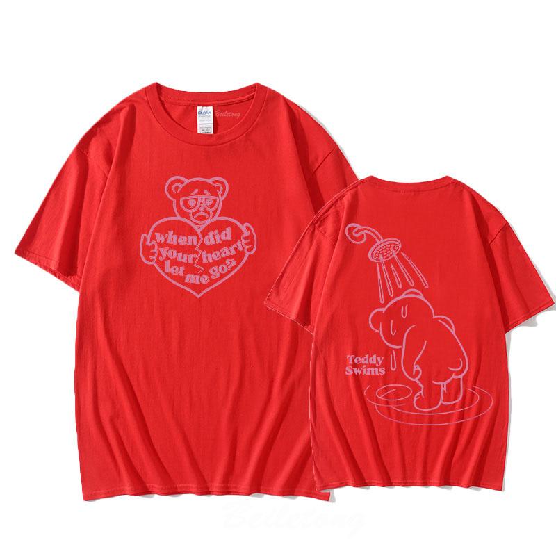 

Футболка Teddy Swims Двусторонняя печать Винтажная хлопковая футболка Футболка с коротким рукавом Готическая модная футболка Унисекс Топ XXL красный