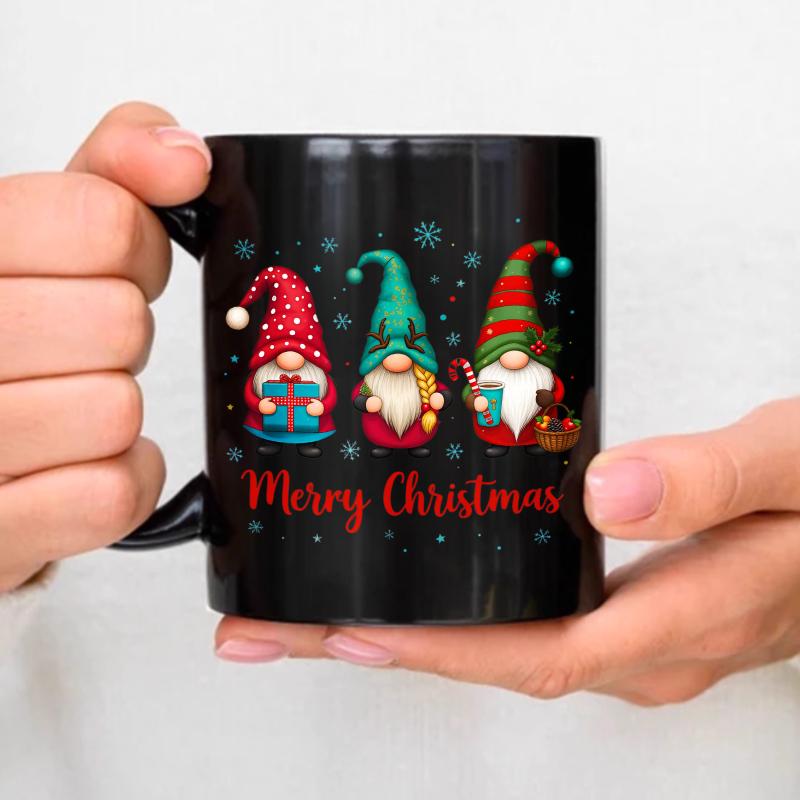 Christmas mug, black elf with gifts and  Merry Christmas  text, holiday coffee mug, for the holiday season чёрный