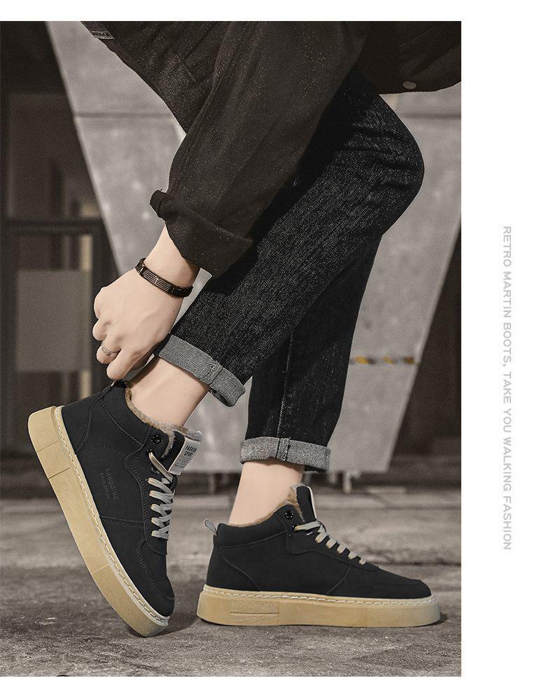 Pánské zateplené retro zimní tenisky s vysokým svrškem a sametovou podšívkou