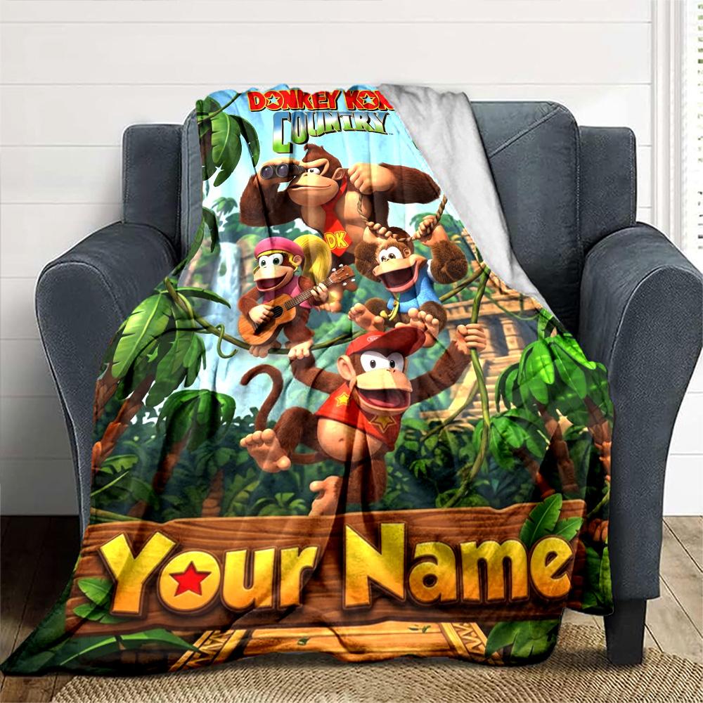 Name Custom Donkey Kong Print Flannel Blanket High Quality Warm Comfortable Cover for All Seasons Perfect for Gifts Home Decor