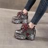 Fashion 10cm Microfiber Genuine Leather Vulcanize Chunky Sneaker Platform Wedge Fashion Spring Shoes Ankle Boots Women Autumn