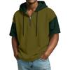 Men's Casual Hooded Zipper Neck Sweatshirt Short Sleeve Top