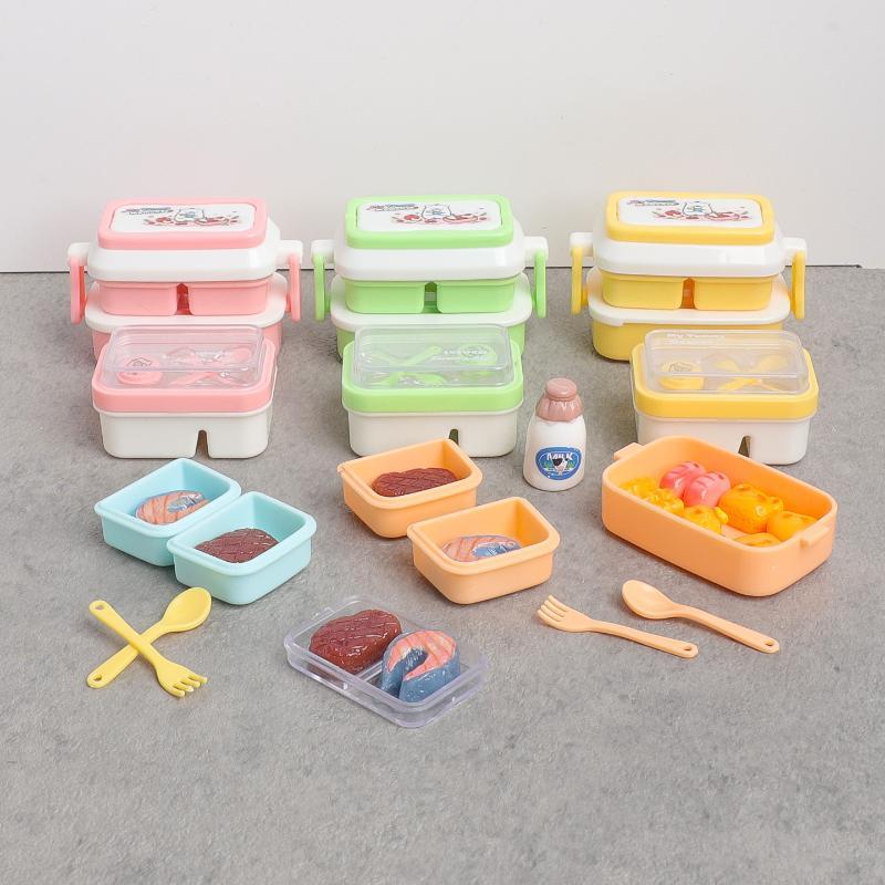 Dollhouse Simulation Mini Lunch Storage Box 1 Set Cartoon Kitchen Tableware for Kids Pretend Play Game Props