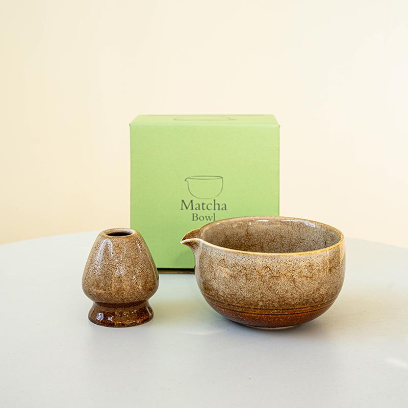 Matcha Bowl with Mouth Matcha Tool Brush Tea Bowl Mixer Utensil Set Japanese Ceramic Kiln-changing Glaze 1000