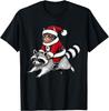 Santa Cat Riding A Raccoon Christmas T-Shirt