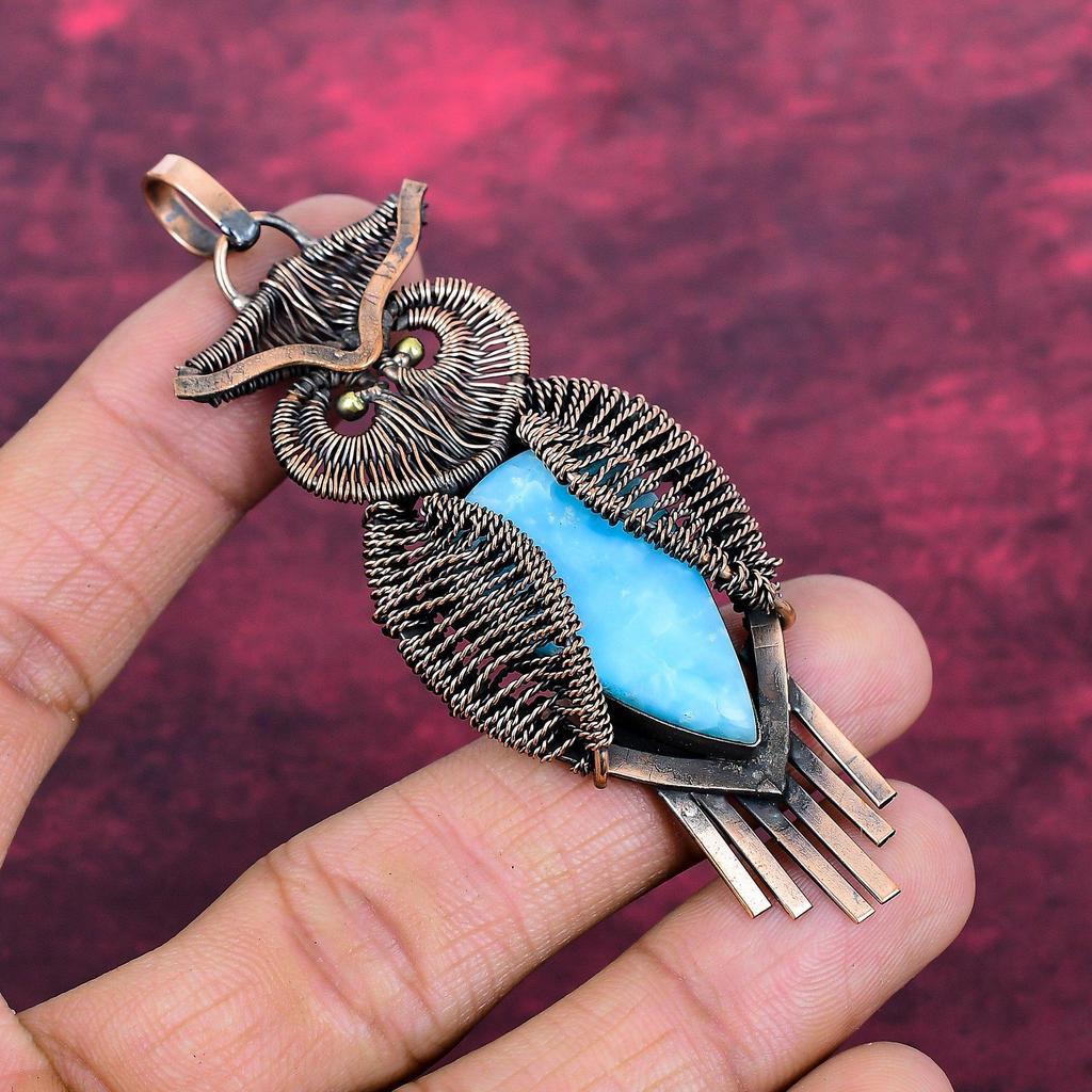 Hemimorphite Pendant Copper Wire Wrapped Handmade Pendant Real Gemstone Jewelry