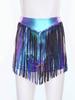 S-XXL Women's Fringed Booty Shorts: High Waist Iridescent Metallic Hot Pants with Tassel for Jazz Rock Dance Performance