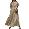 2025 Spring/Summer European and American Cross-border Fashion New Women's Stand Collar Short Sleeve V-Neck Loose Mermaid A-Line Long Dress