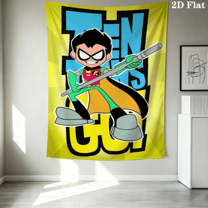 Teen Titans Wall Tapestry Aesthetic Wall Hanging Printed Fabric Blanket Decorative Tapestries For Bedroom Living Room Home Decor