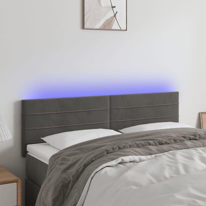 VidaXL Tête de Lit à LED Meuble de Chambre à Coucher Accessoire de Lit Double Tête de Cadre de Lit Intérieur Gris Foncé 3121801