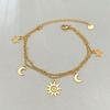 Double Layer Small Sun Moon Star 18k Gold Stainless Steel Women Bracelet
